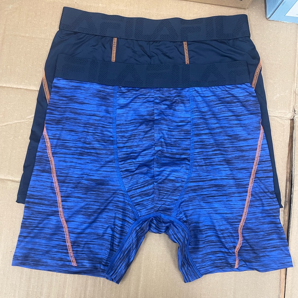 FILA Mens boxer briefs size large navy blue & blue print lot of 2 NWOT